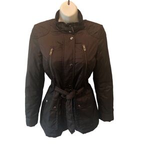 Banana Republic Black Trench Coat Belted Black With Pockets Size XS Cozy Warm